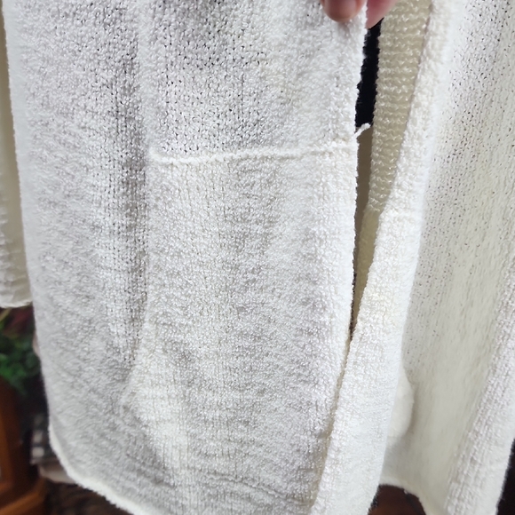 EILEEN FISHER | Plus Cozy Cream Cotton Blend Beachy Hooded Cardigan Pockets | 3X - Picture 3 of 10